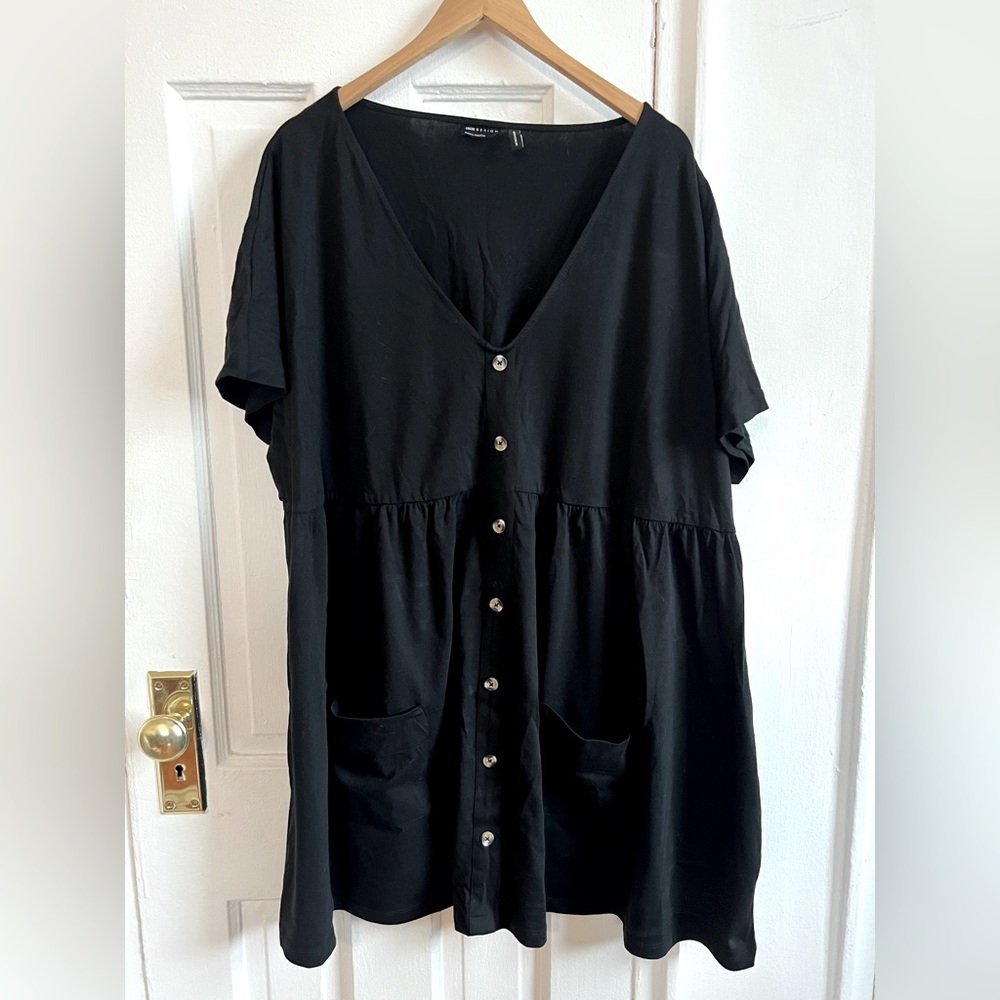 Asos button down mini smock dress with pockets size 14
